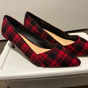 Sole Society Red Plaid Kitten Heels, Size 9.5